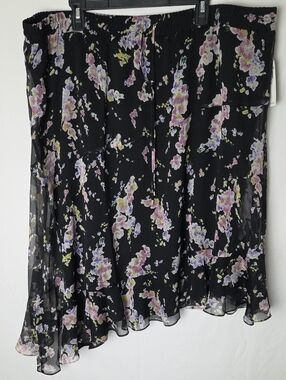 NWT Black Floral Chiffon Skirt - Tiered Style Asymmetrial Size 22W